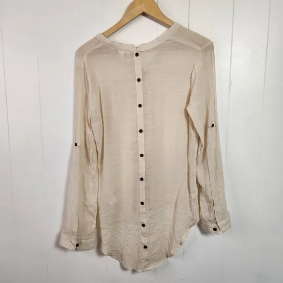 Adiva Sheer Lightweight Loose Long Sleeve Blouse Top Beige Size Small Boho - Picture 3 of 11